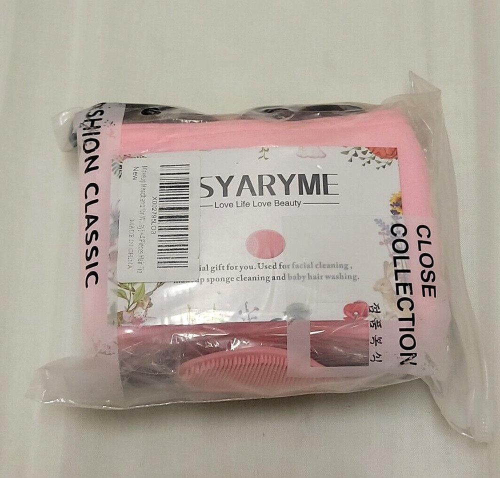 Set of 3 Spa Headbands & 4 Black Hair Ties - New Sweat Band Black White Pink